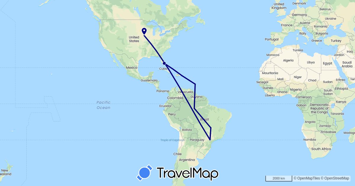 TravelMap itinerary: driving in Barbados, Brazil, Dominican Republic, United States (North America, South America)
